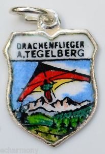 TEGELBERG Germany - Drachenflieger - Vintage Silver Enamel Travel Shield Charm